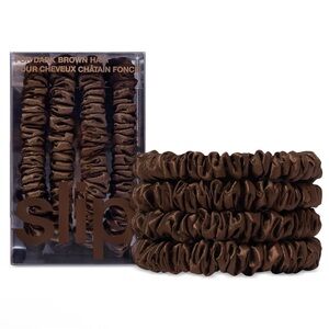 NWT Slip 4-Pc. Pure Silk Back-to-Basics Skinny Scrunchies Set - Dark Brown Hair